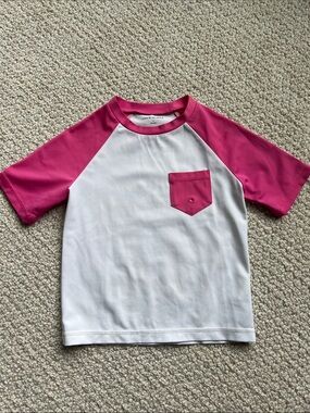 Janie and Jack White Tee with Pink Raglan Sleeves & Pocket
